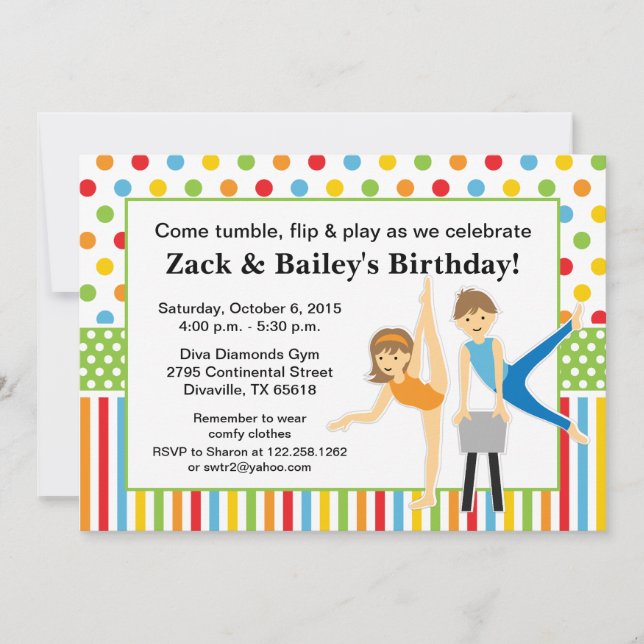 Invitation Fête d'anniversaire gymnastique de garçon et de (Devant)