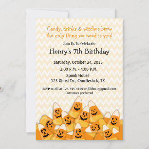 Invitation Fête d'anniversaire Halloween Candy Corn