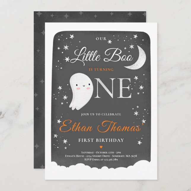 Invitation Fête d'anniversaire Halloween de Petit Fantôme Gar (Devant / Derrière)