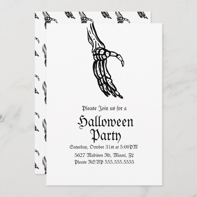Invitation Fête d'anniversaire Halloween Mains de squelette (Devant / Derrière)