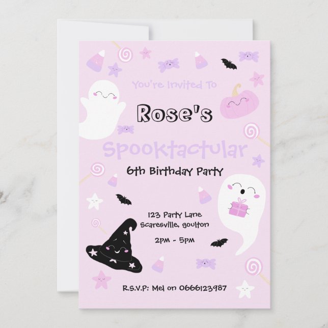 Invitation Fête d'anniversaire Halloween rose adorable (Devant)
