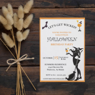 Invitation Fête d'anniversaire Halloween Sorcière Méchante