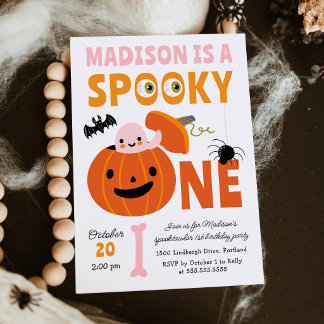 Invitation Fête d'anniversaire Halloween Spooky One rose 1 an