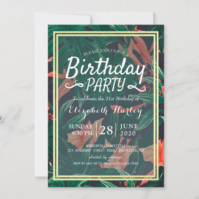 Invitation Fête d'anniversaire Hawaiian Tropical Floral Gold  (Devant)