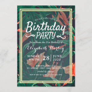 Invitation Fête d'anniversaire Hawaiian Tropical Floral Gold 