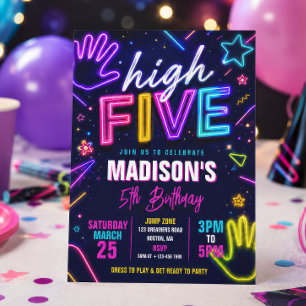 Invitation Fête d'anniversaire High Five Neon Glow