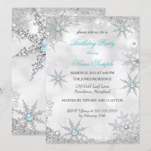 Invitation Fête d'anniversaire hivernale bleu cyan