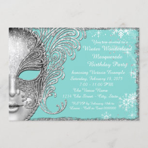 Invitation Fête d'anniversaire hivernale de couleur bleu sarc