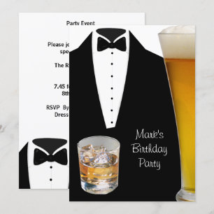 Invitation Fête d'anniversaire Homme Bière Whisky Smoking