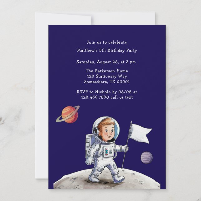 Invitation Fête d'anniversaire hors du monde - Thème des astr (Devant)