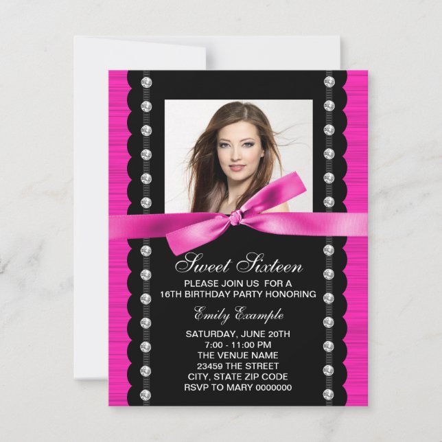 Invitation Fête d'anniversaire Hot Pink (Devant)