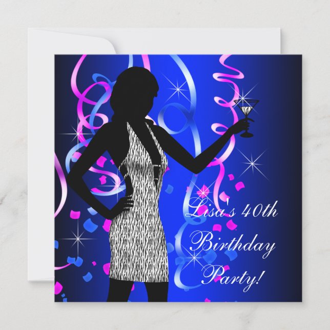 Invitation Fête d'anniversaire Hot Pink et Royal Blue (Devant)