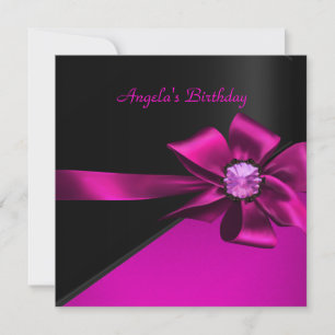 Invitation Fête d'anniversaire Hot rose noir bijou Bow rose