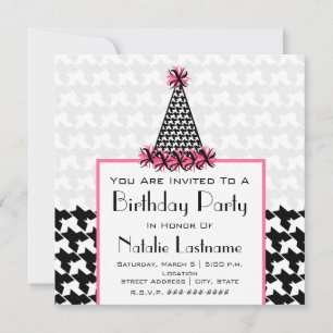 Invitation Fête d'anniversaire - Houndstooth & Pink Party Cas