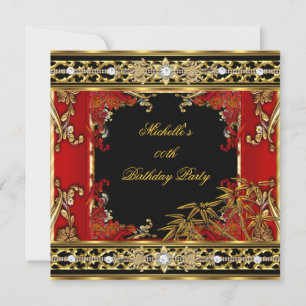 Invitation Fête d'anniversaire Image Ornée Rouge Asiatique Ba