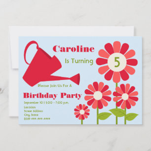 Invitation Fête d'anniversaire - Jardin de fleurs rouges et c