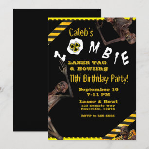 Invitation Fête d'anniversaire Jaune et Noir des Zombies