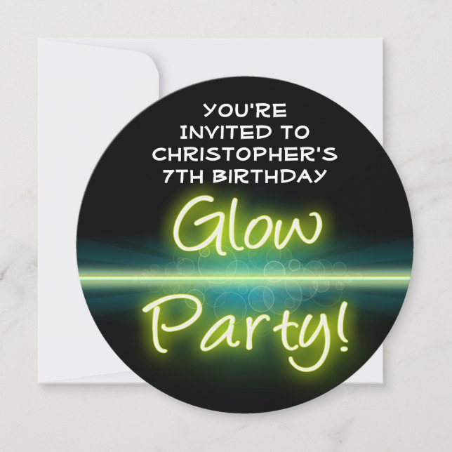 Invitation Fête d'anniversaire, Jaune/Vert Blacklight (Devant)