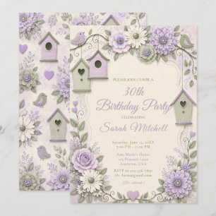 Invitation Fête d'anniversaire lavande et vert sauge
