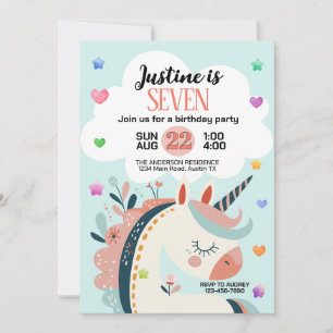Invitation Fête d'anniversaire licorne fantastique magique