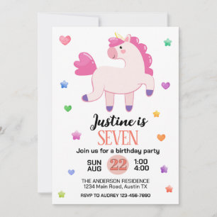 Invitation Fête d'anniversaire licorne mignonne