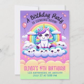 Invitation Fête d'anniversaire licorne personnalisable