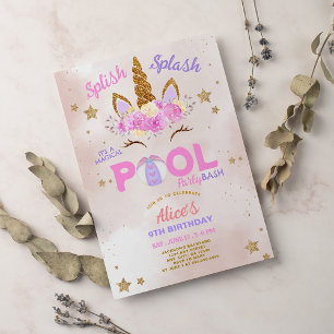 Invitation Fête d'anniversaire Licorne Piscine Splish Splash