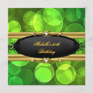 Invitation Fête d'anniversaire Lime verte Diamant noir or