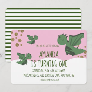 Invitation Fête d'anniversaire Little Dragons Glitter and Clo