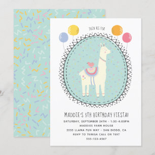 Invitation Fête d'anniversaire Llama dessinée à la main