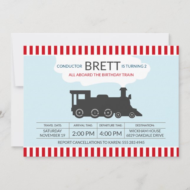 Invitation Fête d'anniversaire locomotive de conducteur de (Devant)
