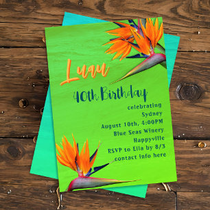 Invitation Fête d'anniversaire Luau Fleurs tropicales citron