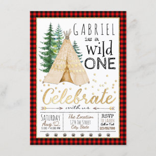 Invitation Fête d'anniversaire Lumberjack Wild One Tribal Tee