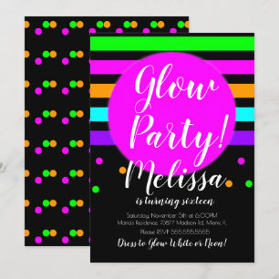 Invitation Fête d'anniversaire lumineuse et folle avec néon l
