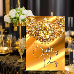 Invitation Fête d'anniversaire lumineuse soie jaune joyau or