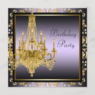 Invitation Fête d'anniversaire lustre doré violet