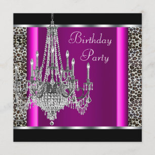 Invitation Fête d'anniversaire lustre rose léopard
