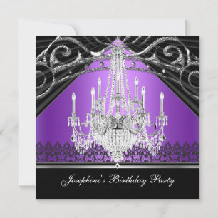 Invitation Fête d'anniversaire lustre violet noir argenté