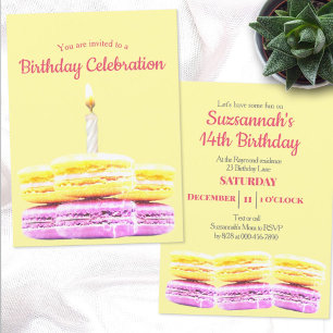 Invitation Fête d'anniversaire Macaron Cookie personnalisé