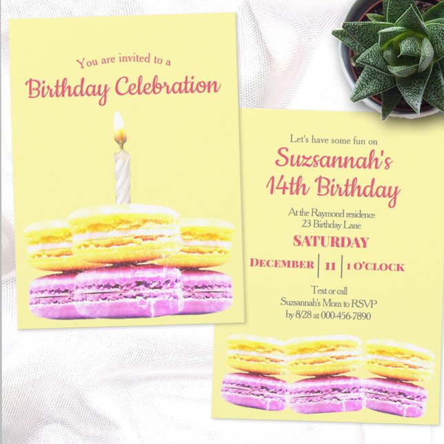 Invitation Fête d'anniversaire Macaron Cookie personnalisé (Créateur téléchargé)
