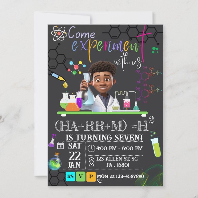 Invitation Fête d'anniversaire Mad Science/Science Experience (Devant)