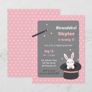 Invitation Fête d'anniversaire magique avec lapin dans un cha