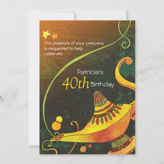 Invitation Fête d'anniversaire magique de la lampe de Genie (Devant)