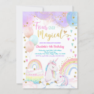 Invitation Fête d'anniversaire magique de licorne pastel arc-