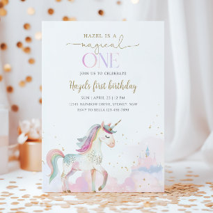 Invitation Fête d'anniversaire Magique Licorne 1 an