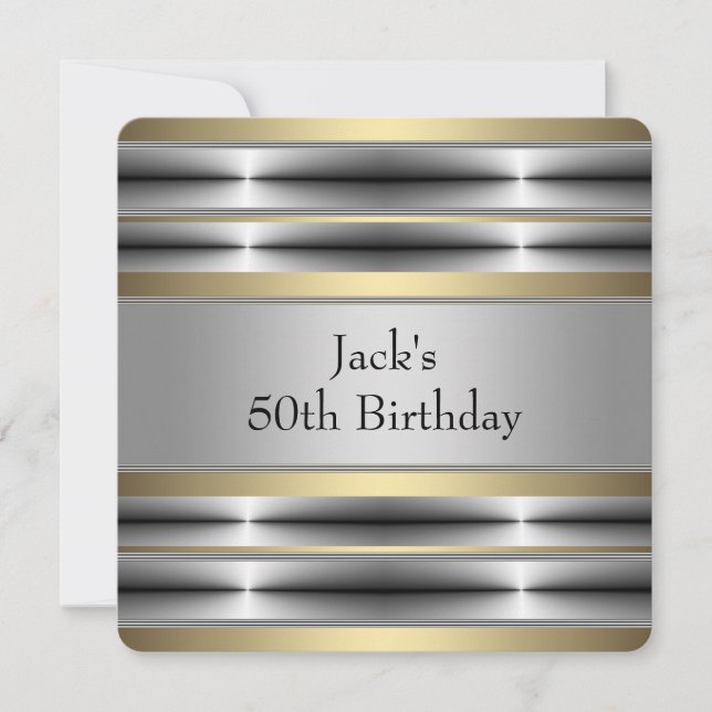 Invitation Fête d'anniversaire Mans Argent et Or (Devant)