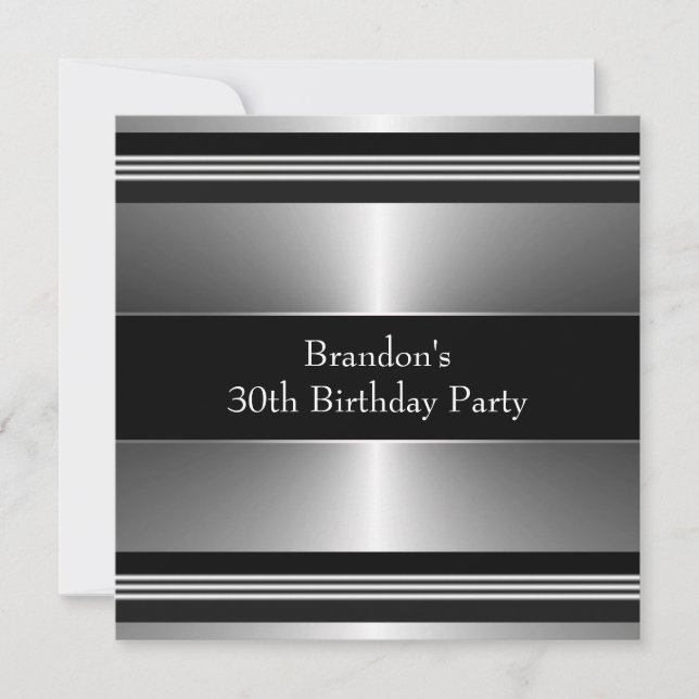 Invitation Fête d'anniversaire Mans Black et Silver (Devant)