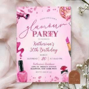 Invitation Fête d'anniversaire Maquillage Glamour Paillettes 