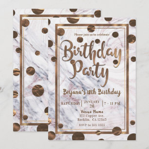 Invitation Fête d'anniversaire Marbre Bronze Cuivre Rose Gold