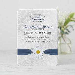 Invitation Fête d'anniversaire Marguerite de Shasta Bleu Navy